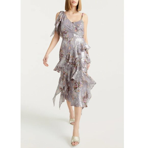 cinq a sep Women's Gray Multi Lurex Claudette Floral Trevor Dress - Picture 1 of 6